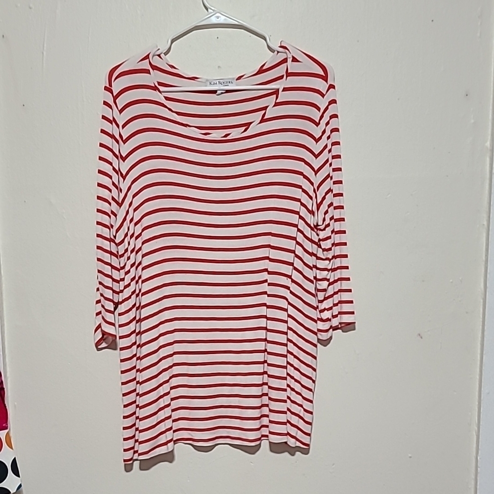 KIM ROGERS Curvy, Red and White Striped Women's Top